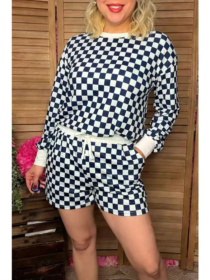 Long sleeve checkered lounge set