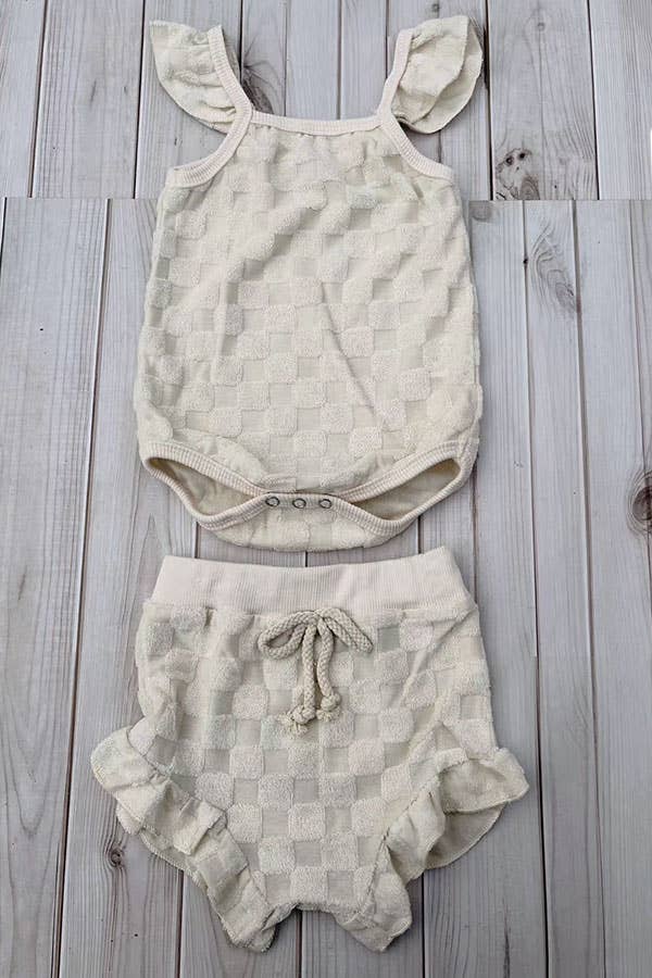 Cream Cap Sleeve Baby Romper & Bloomer Set | Infant Girl Outfit