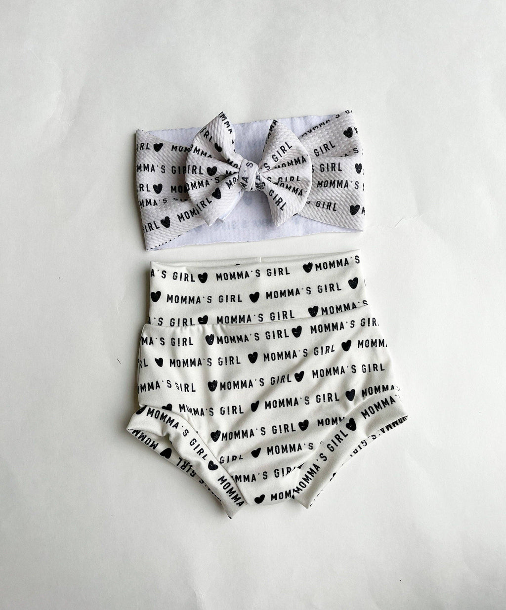 Mama's Girl Bummies, Bodysuit & Head-Wrap Bow Set