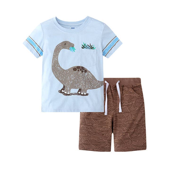Cute Animal Print Cotton T-Shirt and Shorts Set for Boys