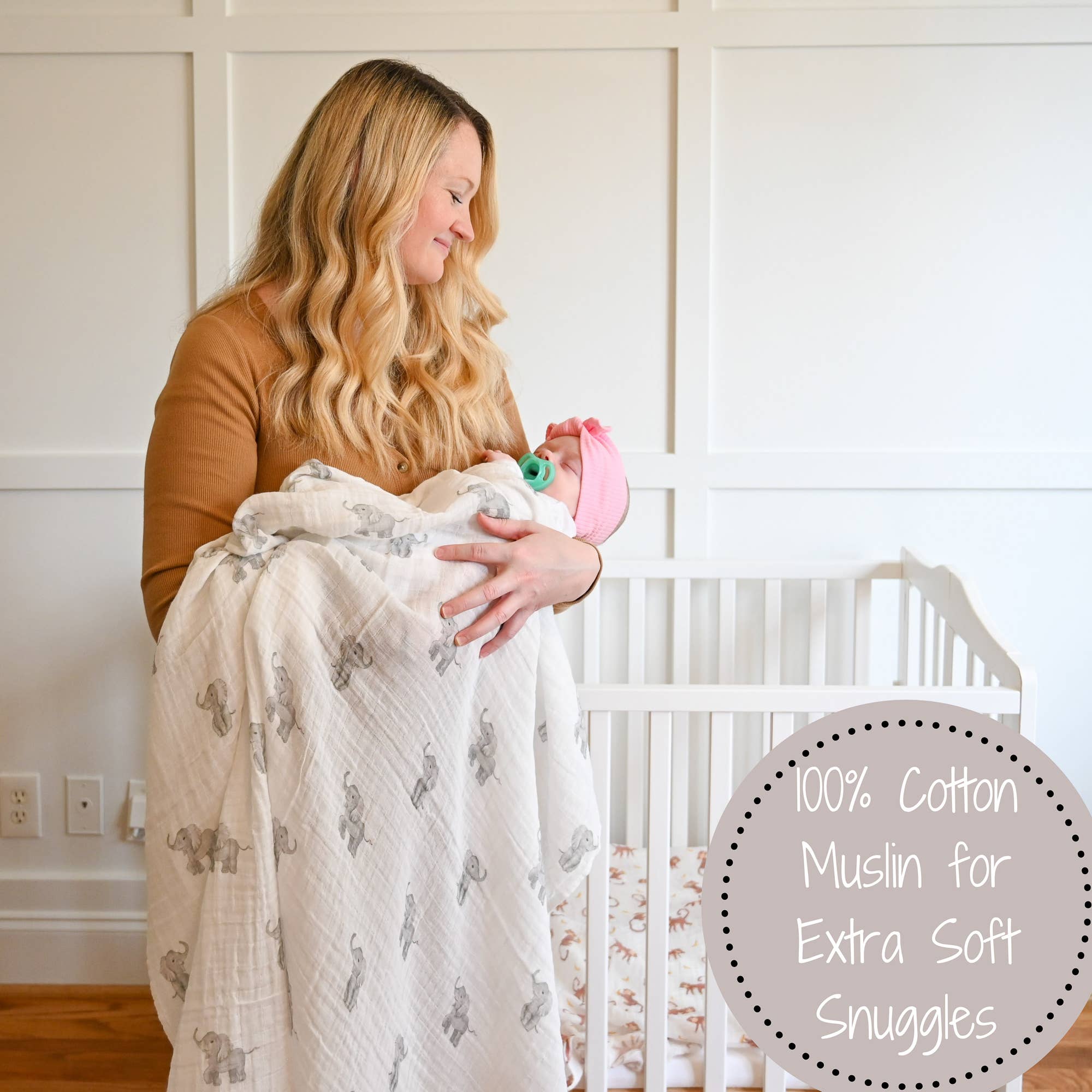 Baby Muslin Swaddle Blanket 47x47 Elephant