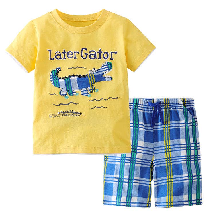 Cute Animal Print Cotton T-Shirt and Shorts Set for Boys