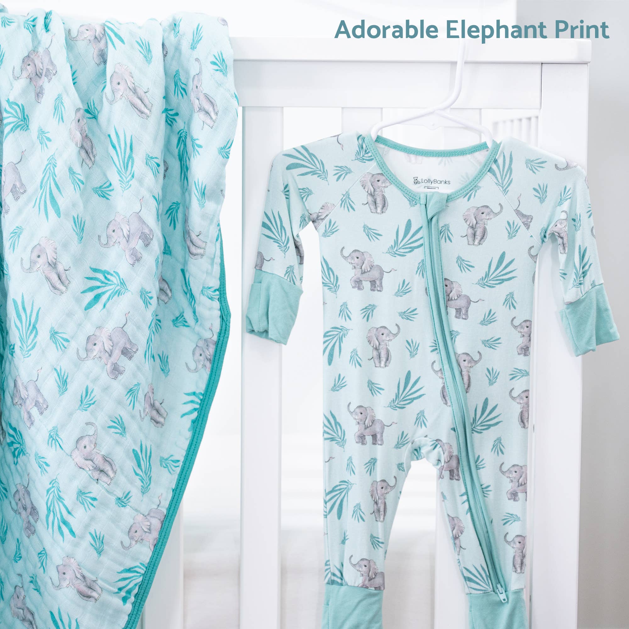 LollyBanks Bamboo Baby Pajama | Elephant Print Convertible Zipper Romper