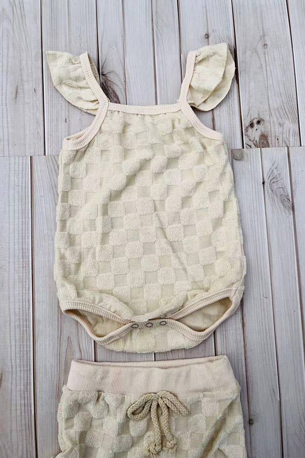 Cream Cap Sleeve Baby Romper & Bloomer Set | Infant Girl Outfit
