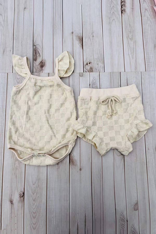 Cream Cap Sleeve Baby Romper & Bloomer Set | Infant Girl Outfit