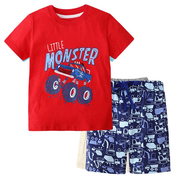 Cute Animal Print Cotton T-Shirt and Shorts Set for Boys