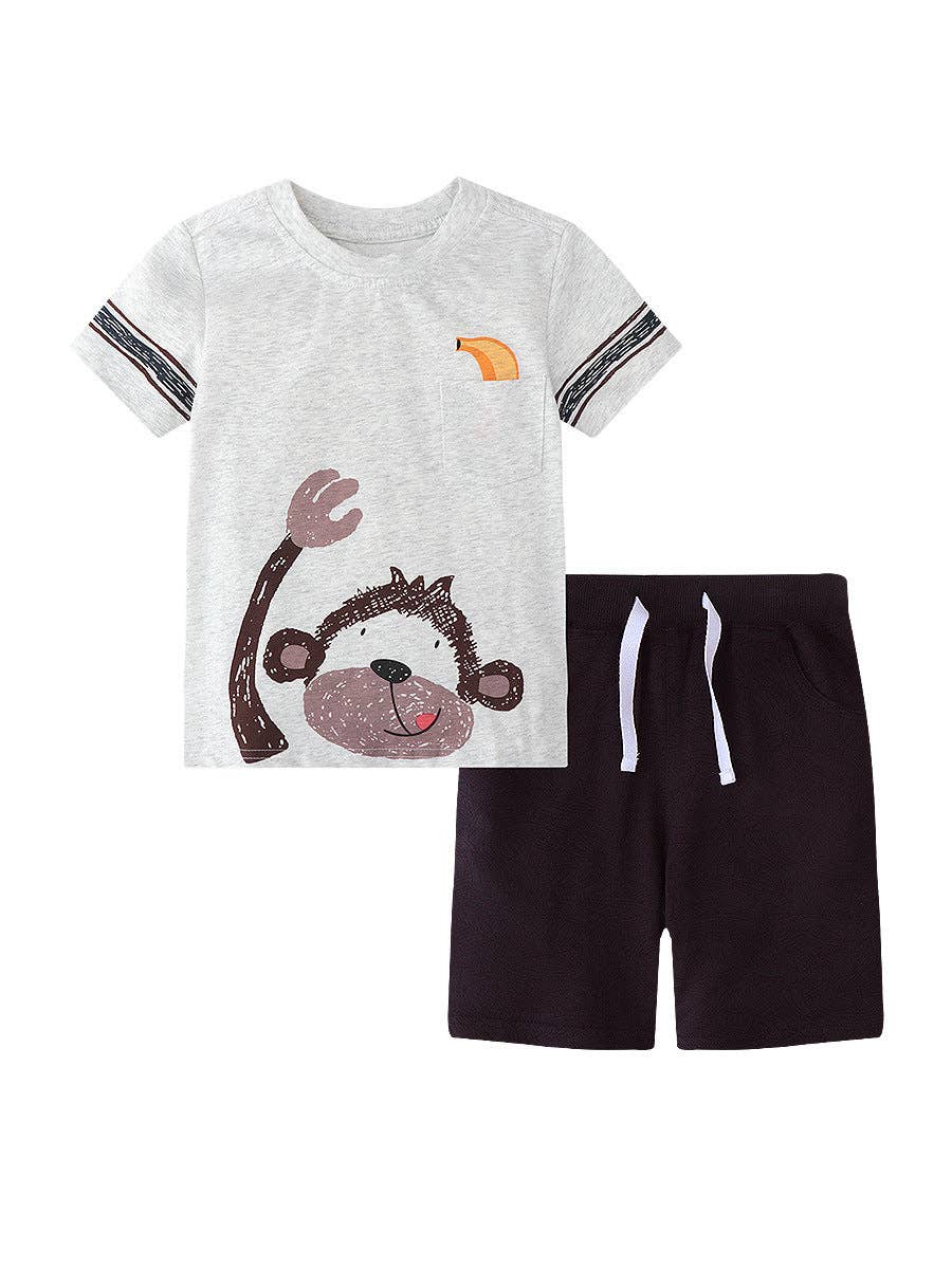 Cute Animal Print Cotton T-Shirt and Shorts Set for Boys