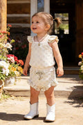 Cream Cap Sleeve Baby Romper & Bloomer Set | Infant Girl Outfit