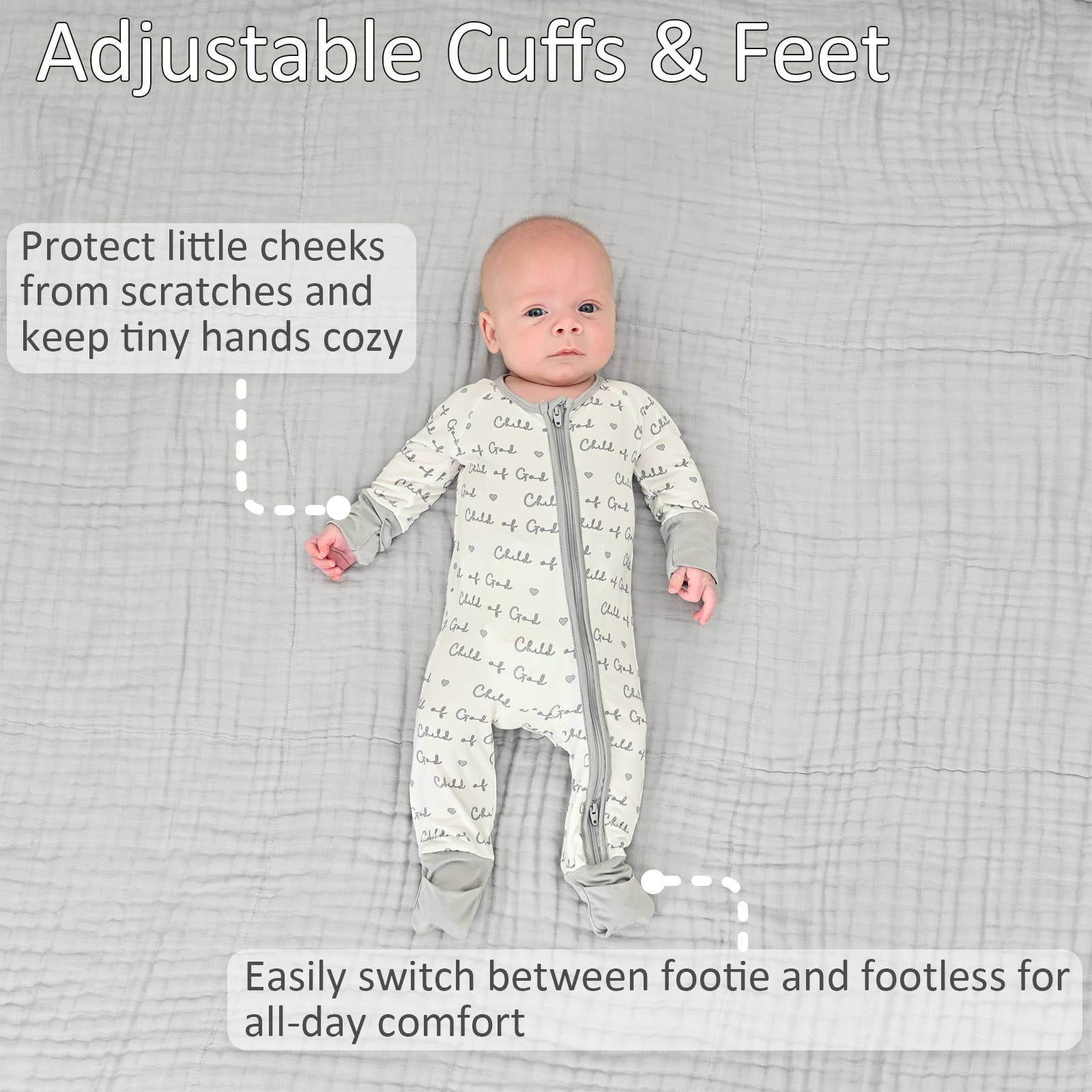 LollyBanks Bamboo Baby Pajama | Child of God Convertible Zipper Romper