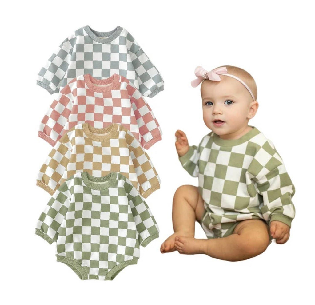 Checkered Baby Bubble Romper