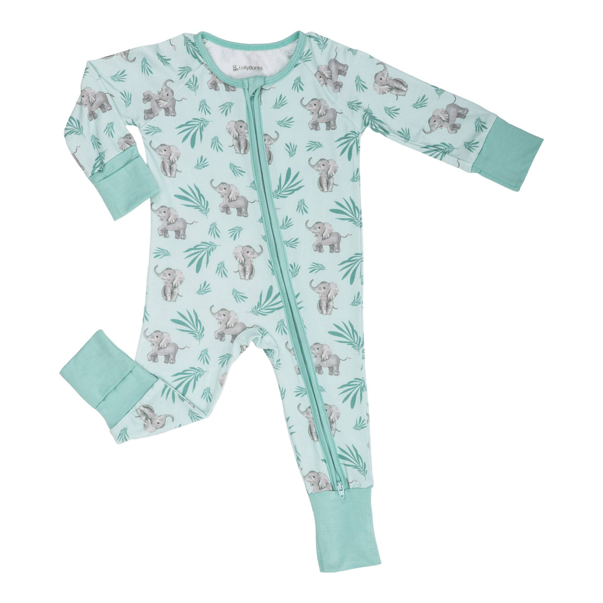 LollyBanks Bamboo Baby Pajama | Elephant Print Convertible Zipper Romper