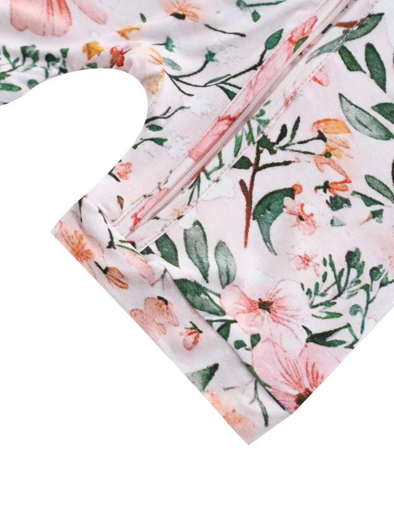 PoshTOT Pink Small Floral Print Bamboo Baby Shorty Zippy Romper