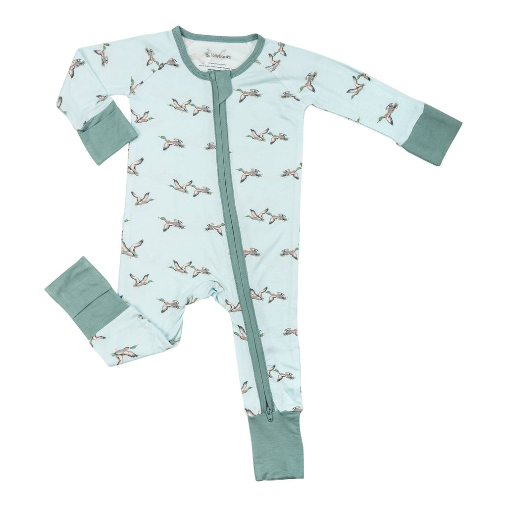 LollyBanks Bamboo Baby Pajama | Quack Up Mallard Duck Convertible Zipper Romper