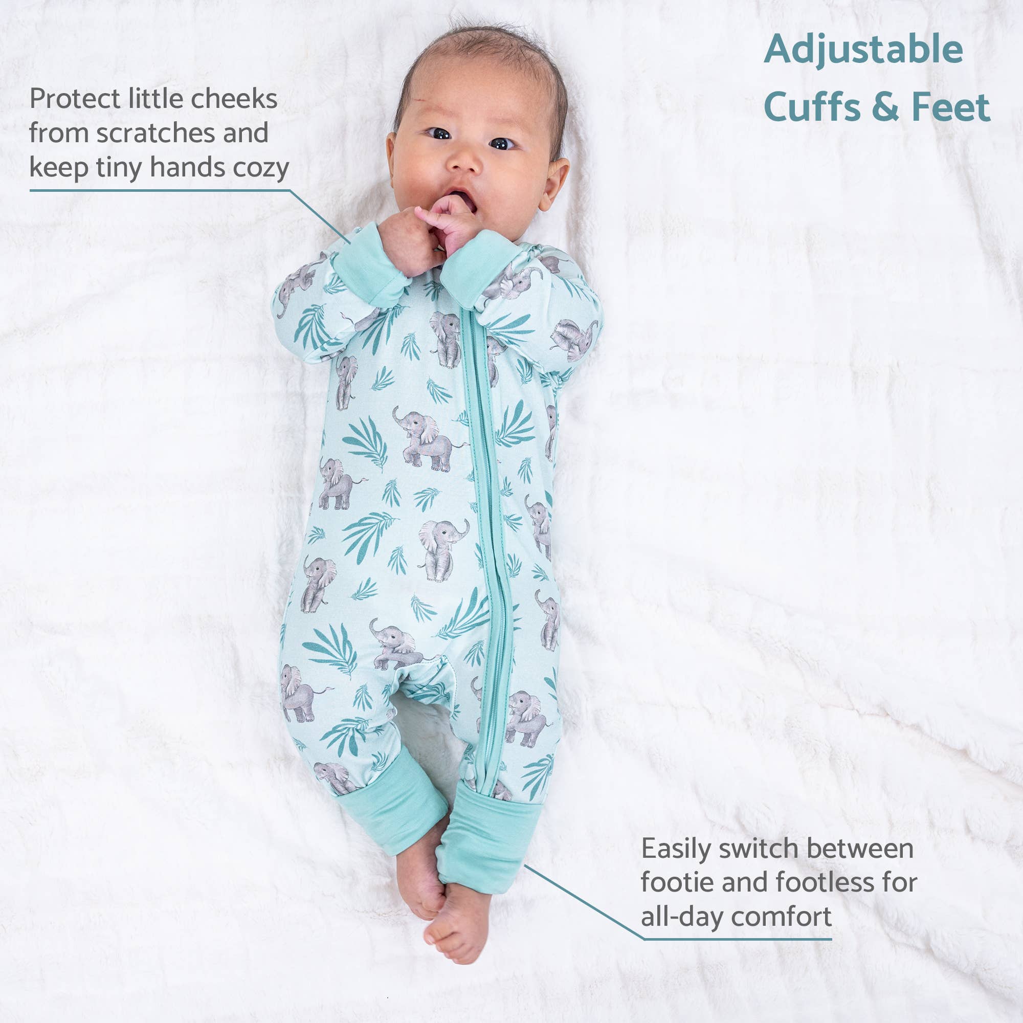 LollyBanks Bamboo Baby Pajama | Elephant Print Convertible Zipper Romper