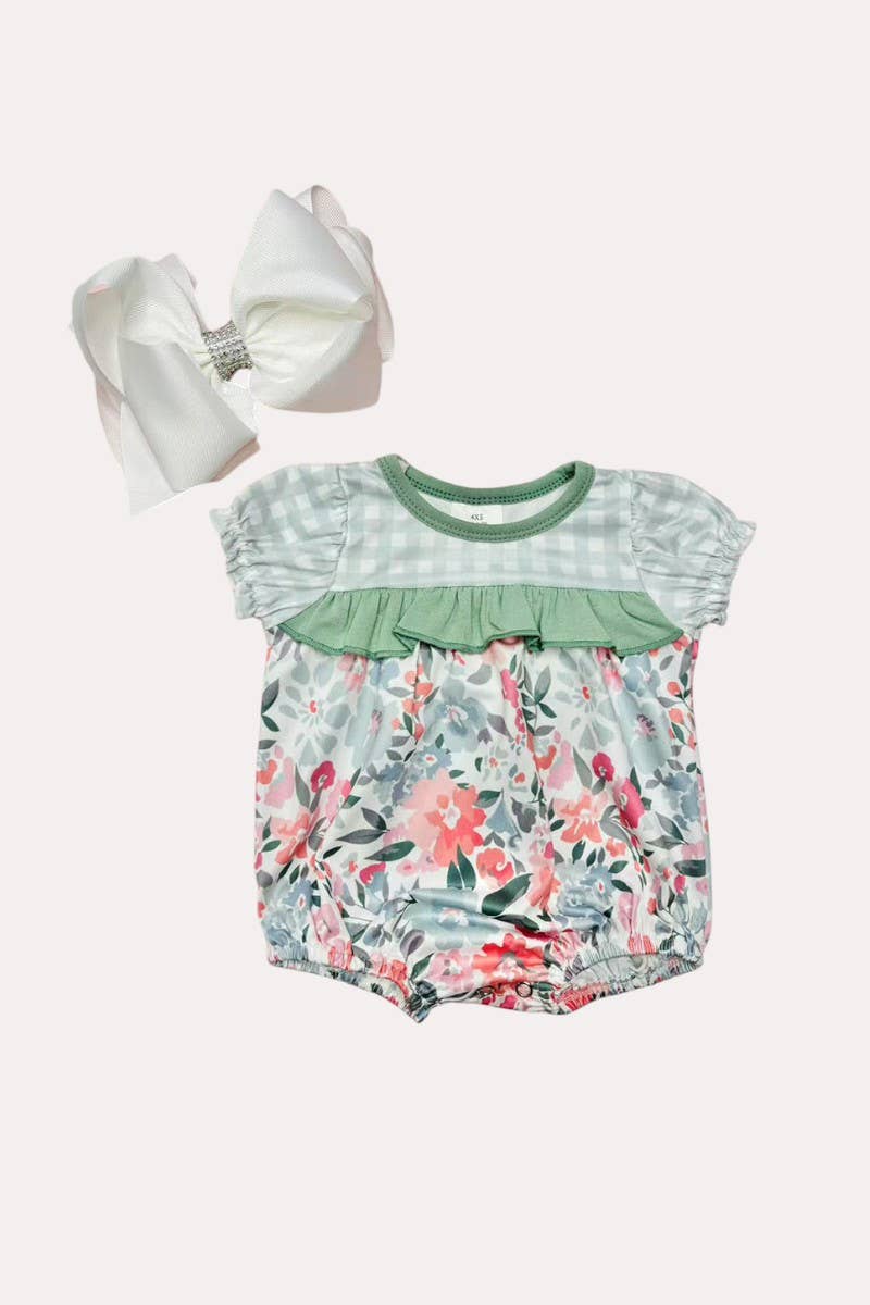 Plaid & Floral Ruffle Baby Romper | Short Sleeve One-Piece
