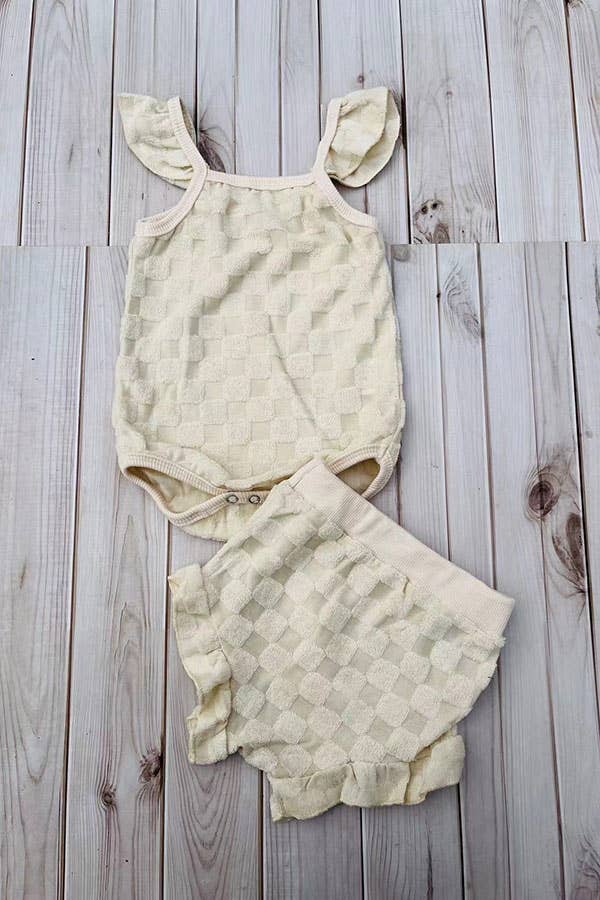 Cream Cap Sleeve Baby Romper & Bloomer Set | Infant Girl Outfit