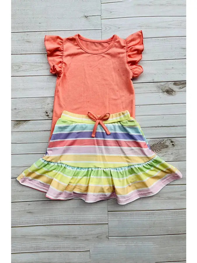 Coral shirt with striped bottom 2 piece