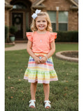 Coral shirt with striped bottom 2 piece
