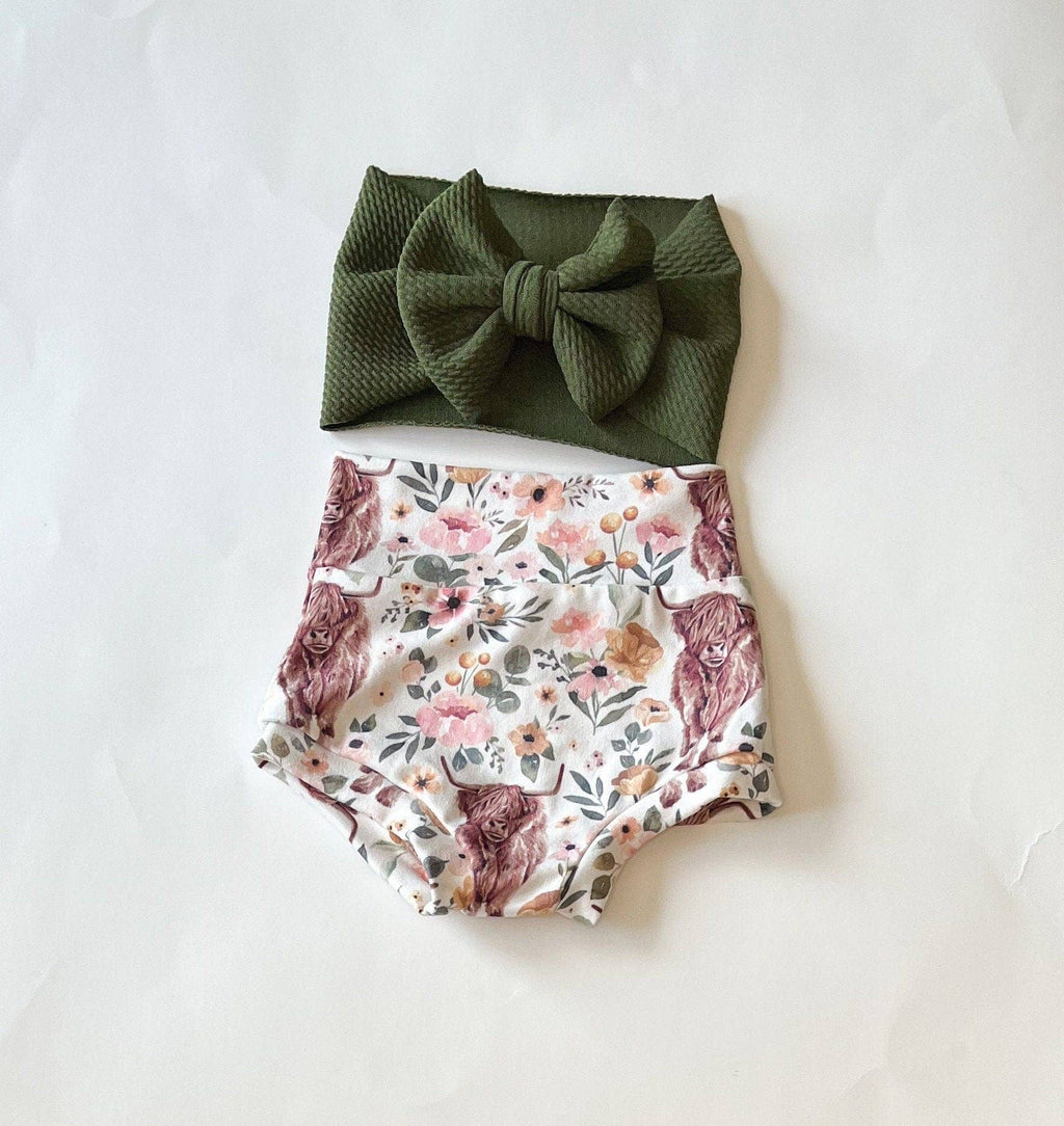 Little Cowgirl Highland Cow Bummies & Bodysuit Set