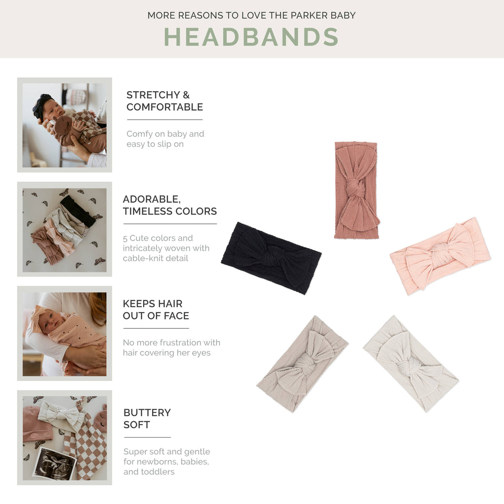 Rosewood Set - Cable Knit Knotted Headbands - 5 Pack