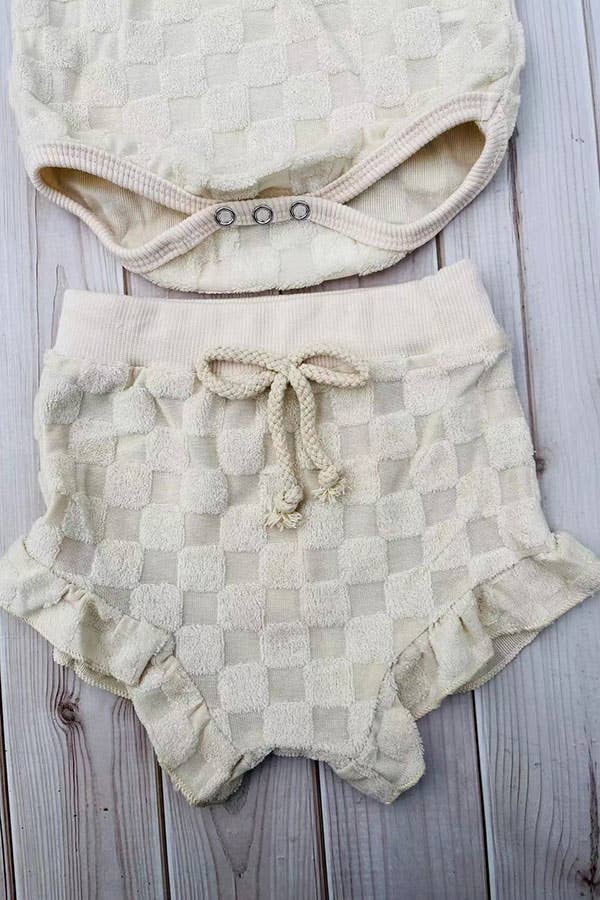 Cream Cap Sleeve Baby Romper & Bloomer Set | Infant Girl Outfit
