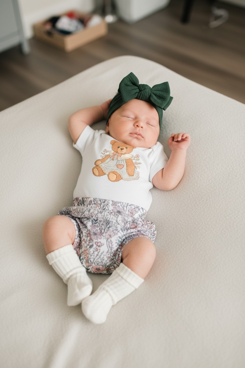 Vintage Teddy Baby Girl Bummies & Bodysuit Set