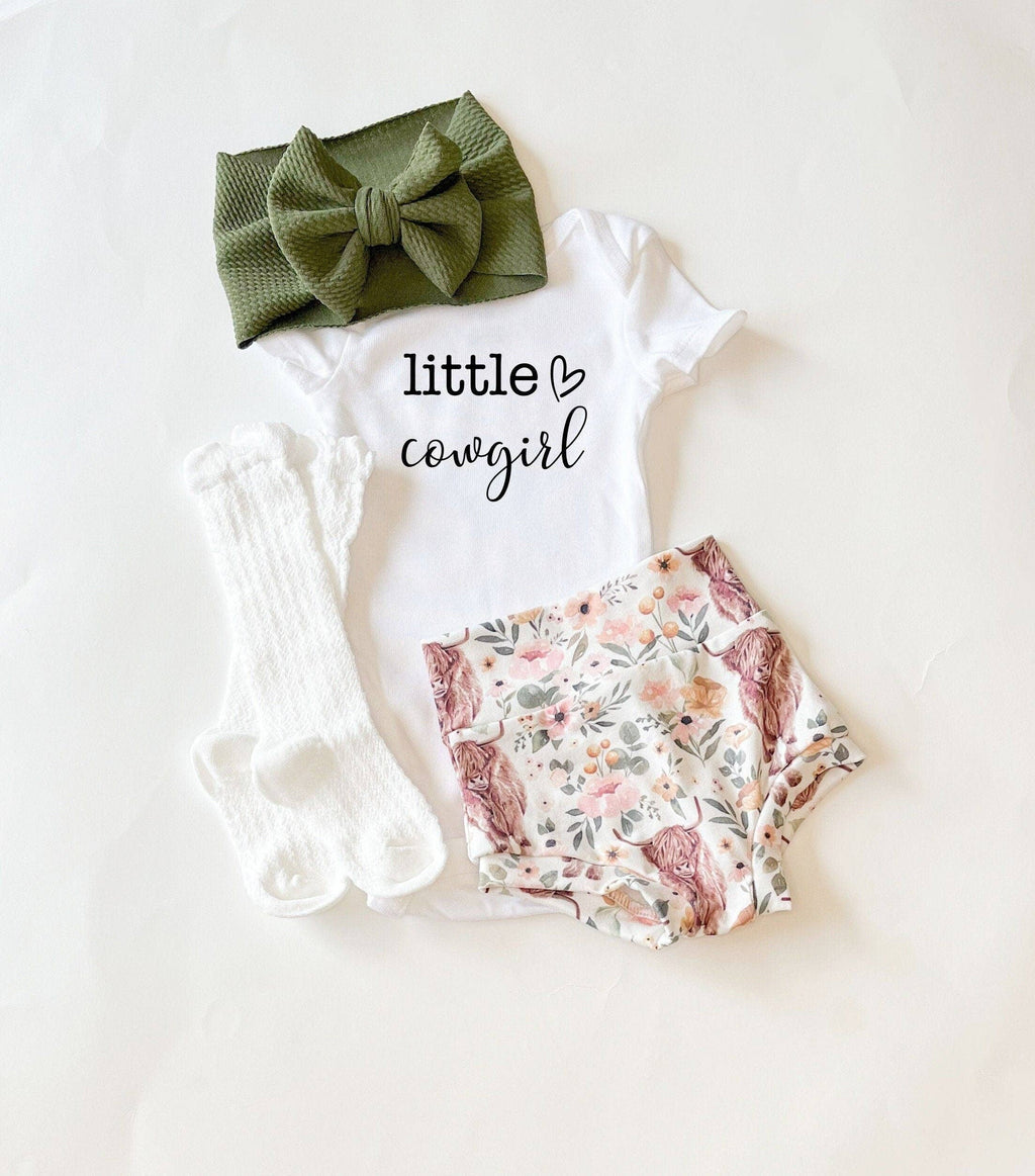 Little Cowgirl Highland Cow Bummies & Bodysuit Set