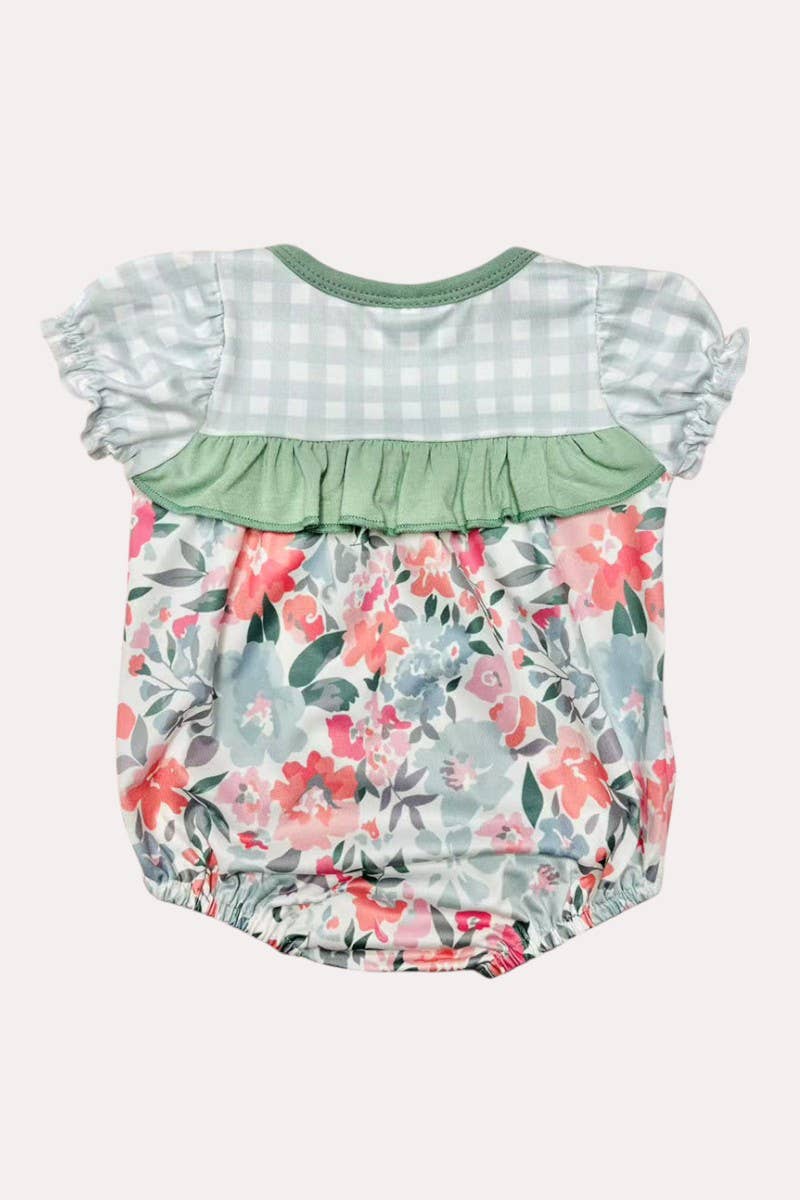 Plaid & Floral Ruffle Baby Romper | Short Sleeve One-Piece