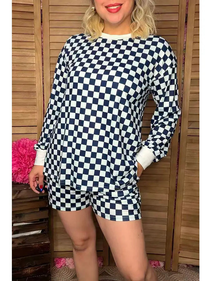 Long sleeve checkered lounge set